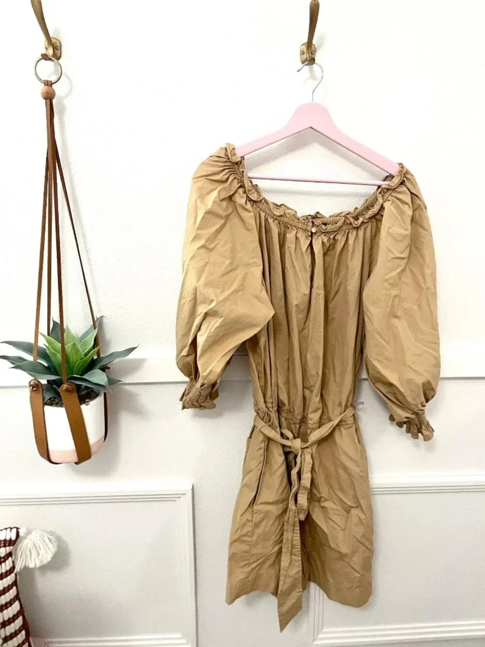 Lauren Ralph Lauren Off-the-Shoulder Cotton Broadcloth Romper Camel 16 Safari
